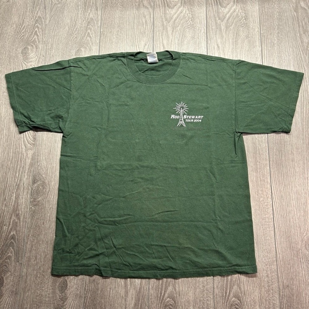 Rod Stewart Tour 2004 Green Graphic T-Shirt Mens XL Heavy Weight Cotton Vintage